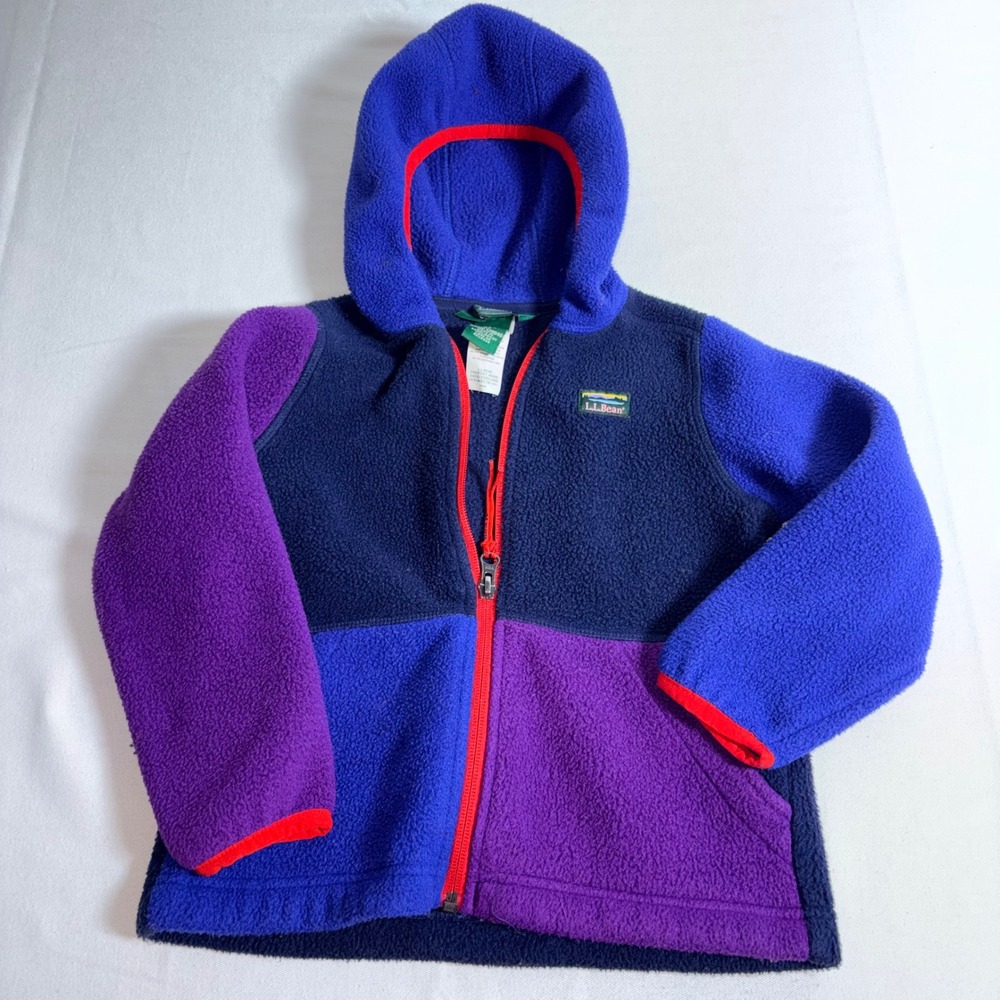 L.L. Bean Fleece Hoodie age 4T Blue Purple Colorblock Full Zip Jacket